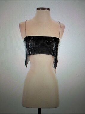 DA VEAMOR Black Sequin Chain-Strap Cropped, Bandeau SZ MEDUIM, NWT